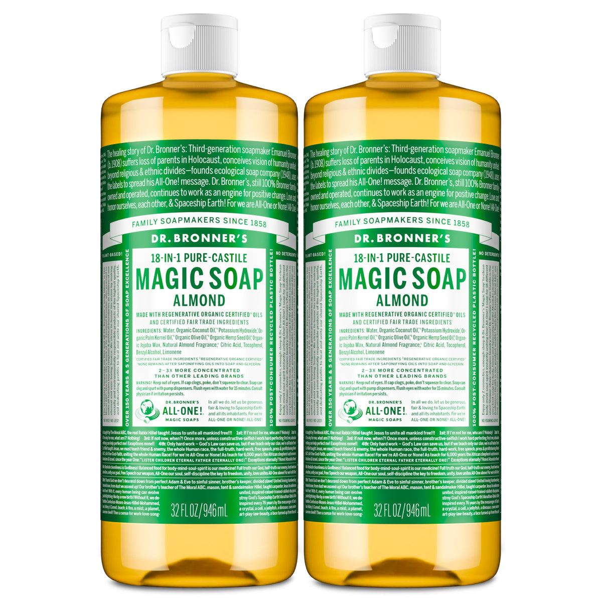 Dr. Bronner's Almond Pure-Castile Liquid Soap 32 oz front view