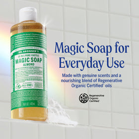 Dr. Bronner's Almond Pure-Castile Liquid Soap label close-up