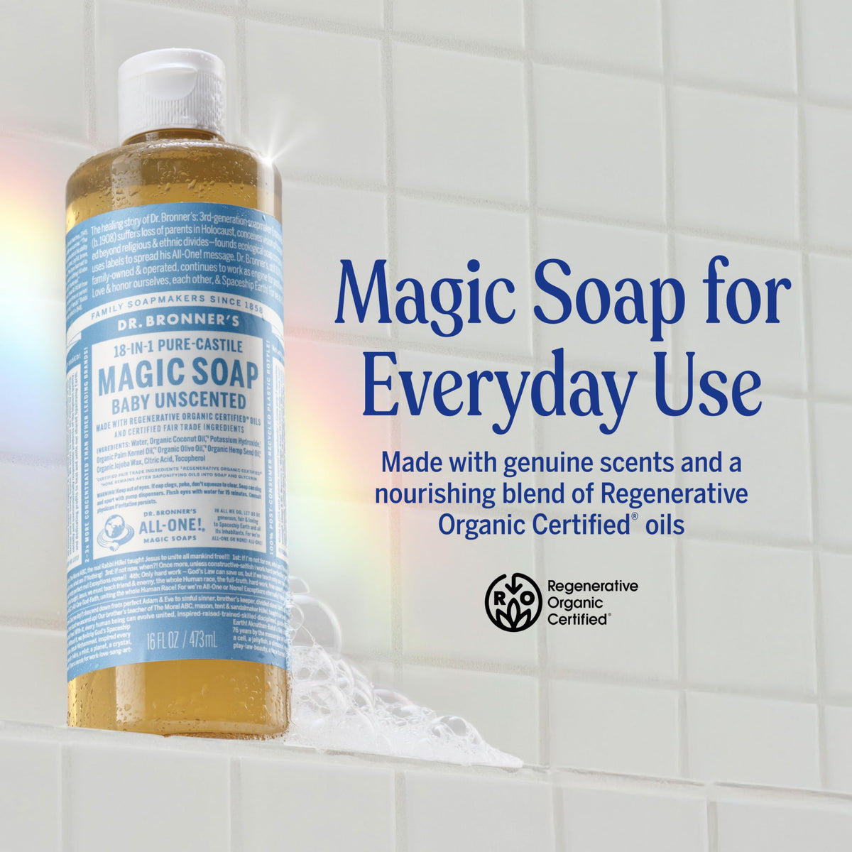 Dr. Bronner's Baby Unscented Pure-Castile Liquid Soap 16 oz back view