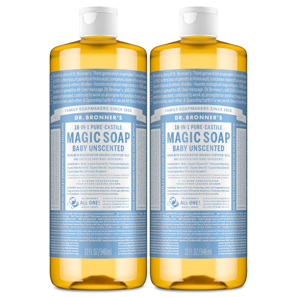 Dr. Bronner's Baby Unscented Pure-Castile Liquid Soap 32 oz front view