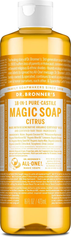 Dr. Bronner's Citrus Pure-Castile Liquid Soap 16 oz front view