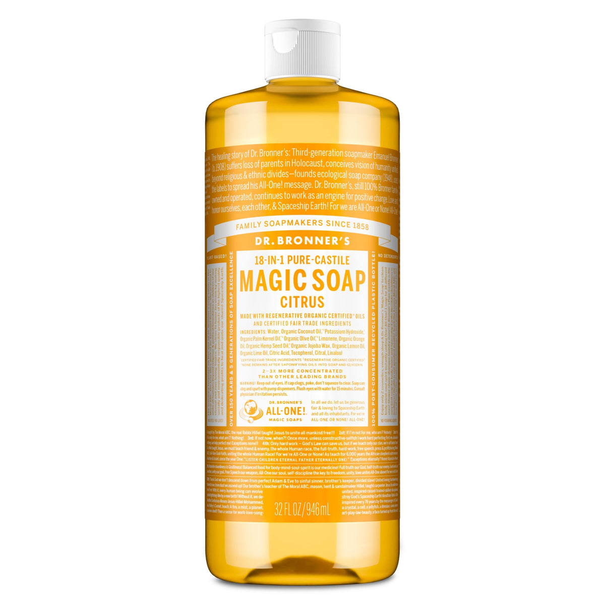 Dr. Bronner's Citrus Pure-Castile Liquid Soap 32 oz front view