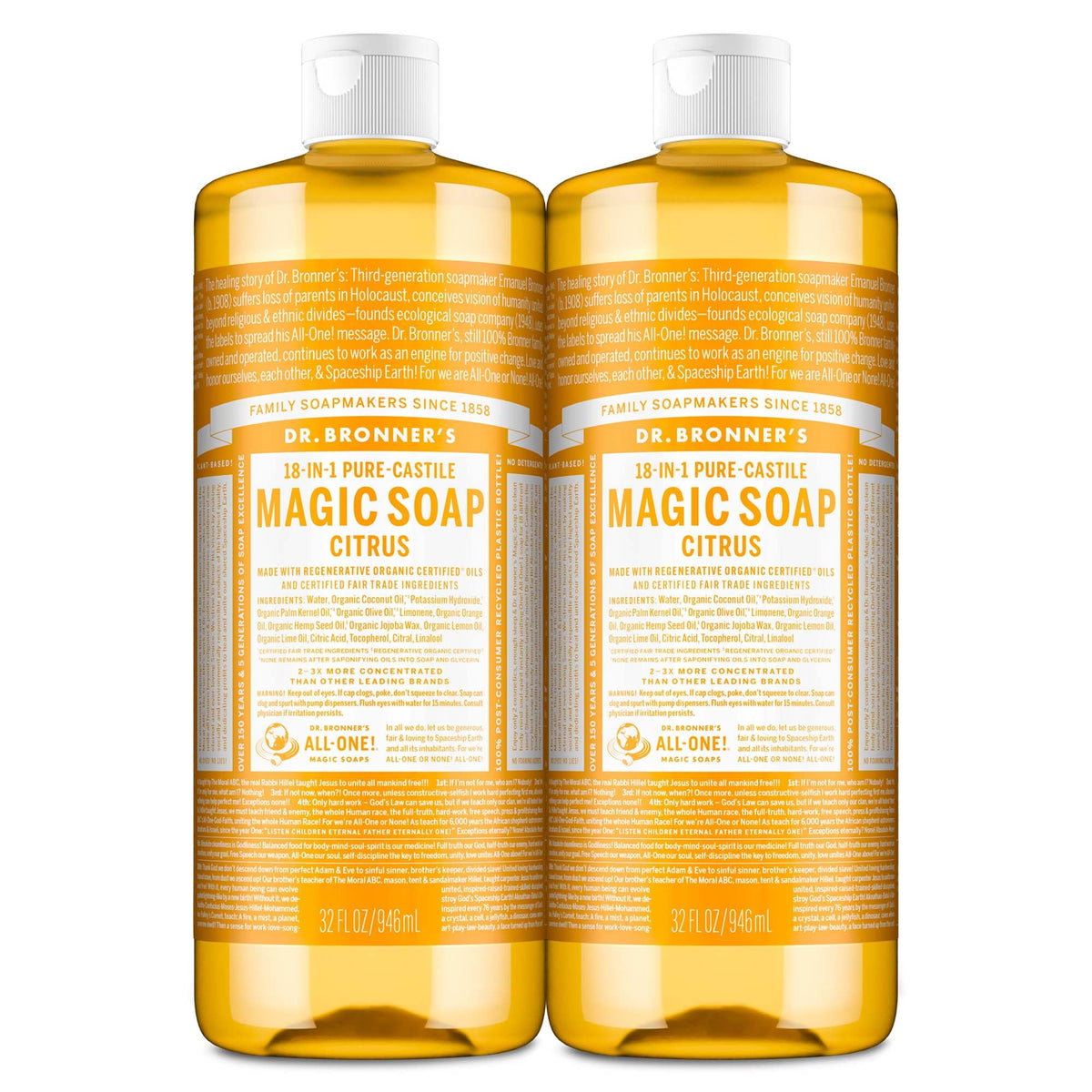 Dr. Bronner's Citrus Pure-Castile Liquid Soap 32 oz front view