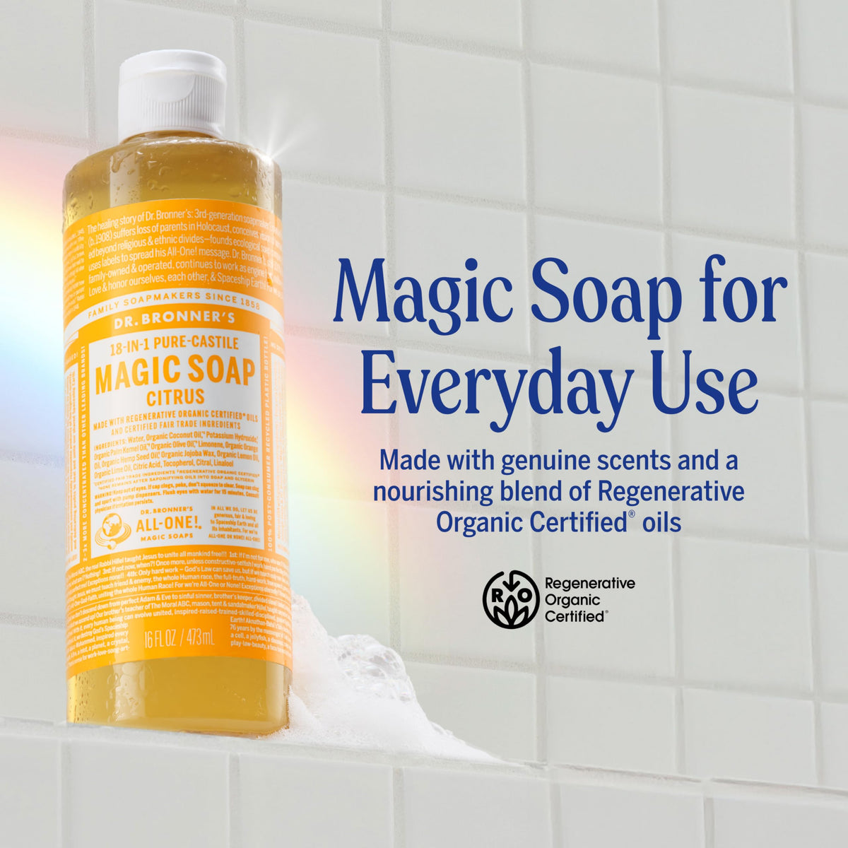 Dr. Bronner's Citrus Pure-Castile Liquid Soap label close-up