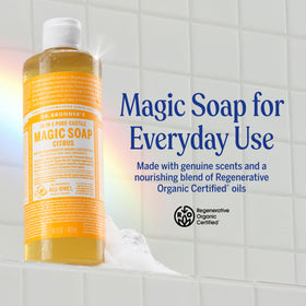 Dr. Bronner's Citrus Pure-Castile Liquid Soap label close-up