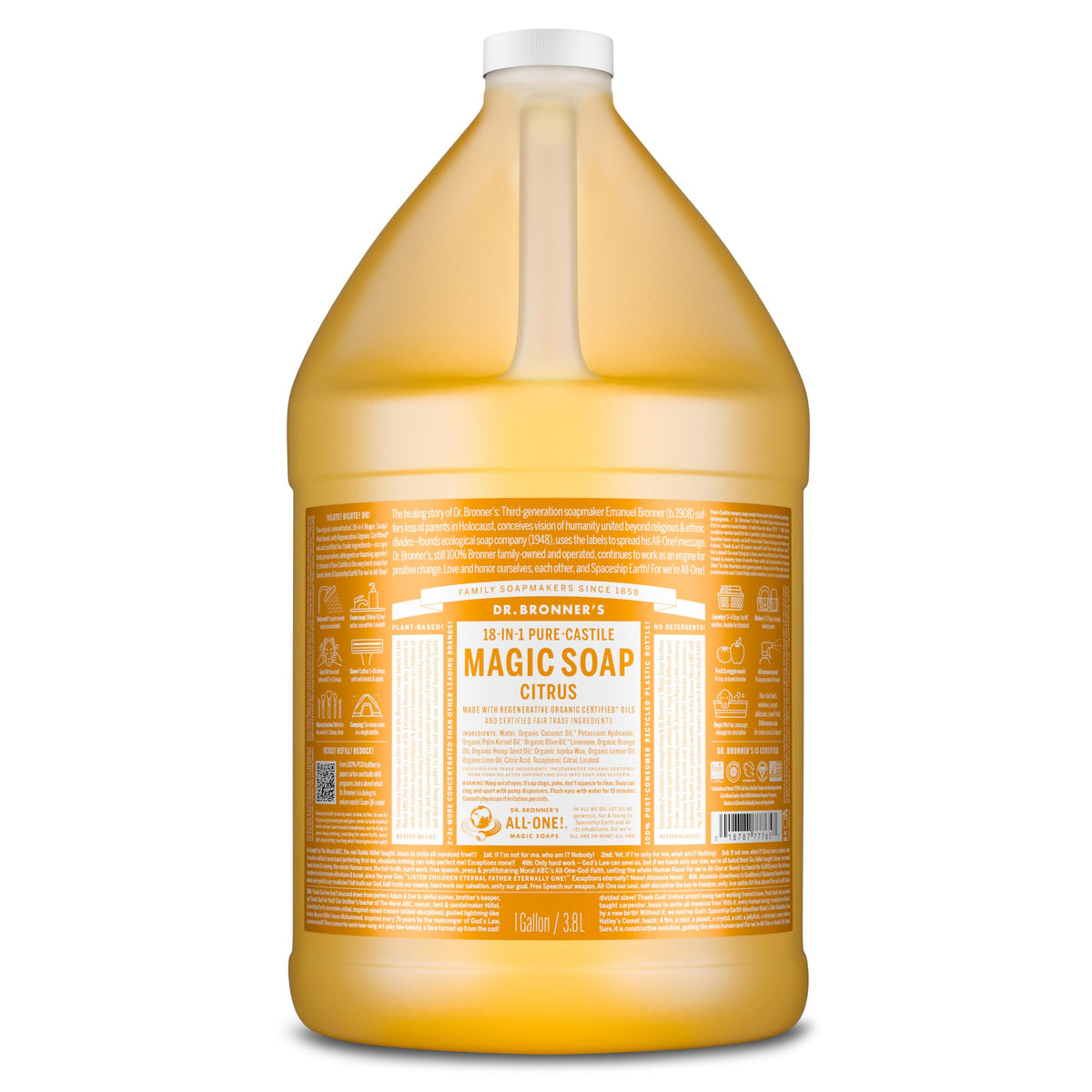 Dr. Bronner's Citrus Pure-Castile Liquid Soap refill 1 gallon front view