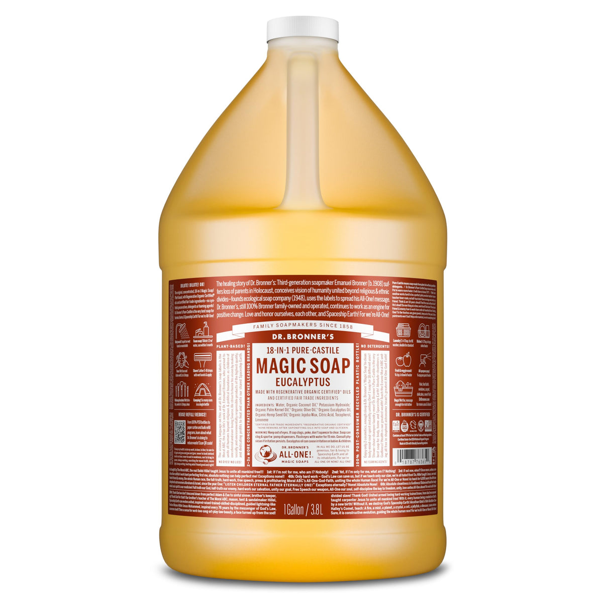Dr. Bronner's Eucalyptus Pure-Castile Liquid Soap 1 Gallon front view
