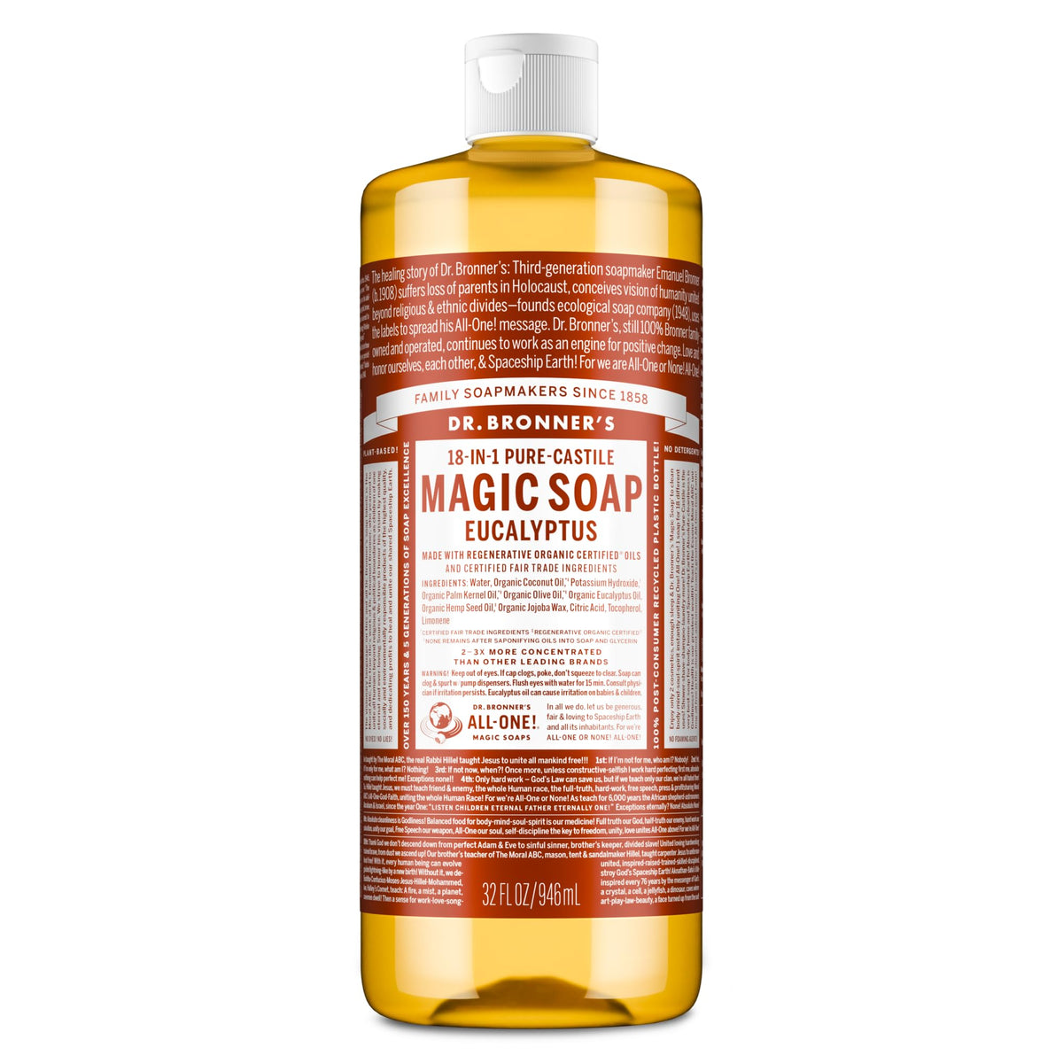 Dr. Bronner's Eucalyptus Pure-Castile Liquid Soap 32 oz front view
