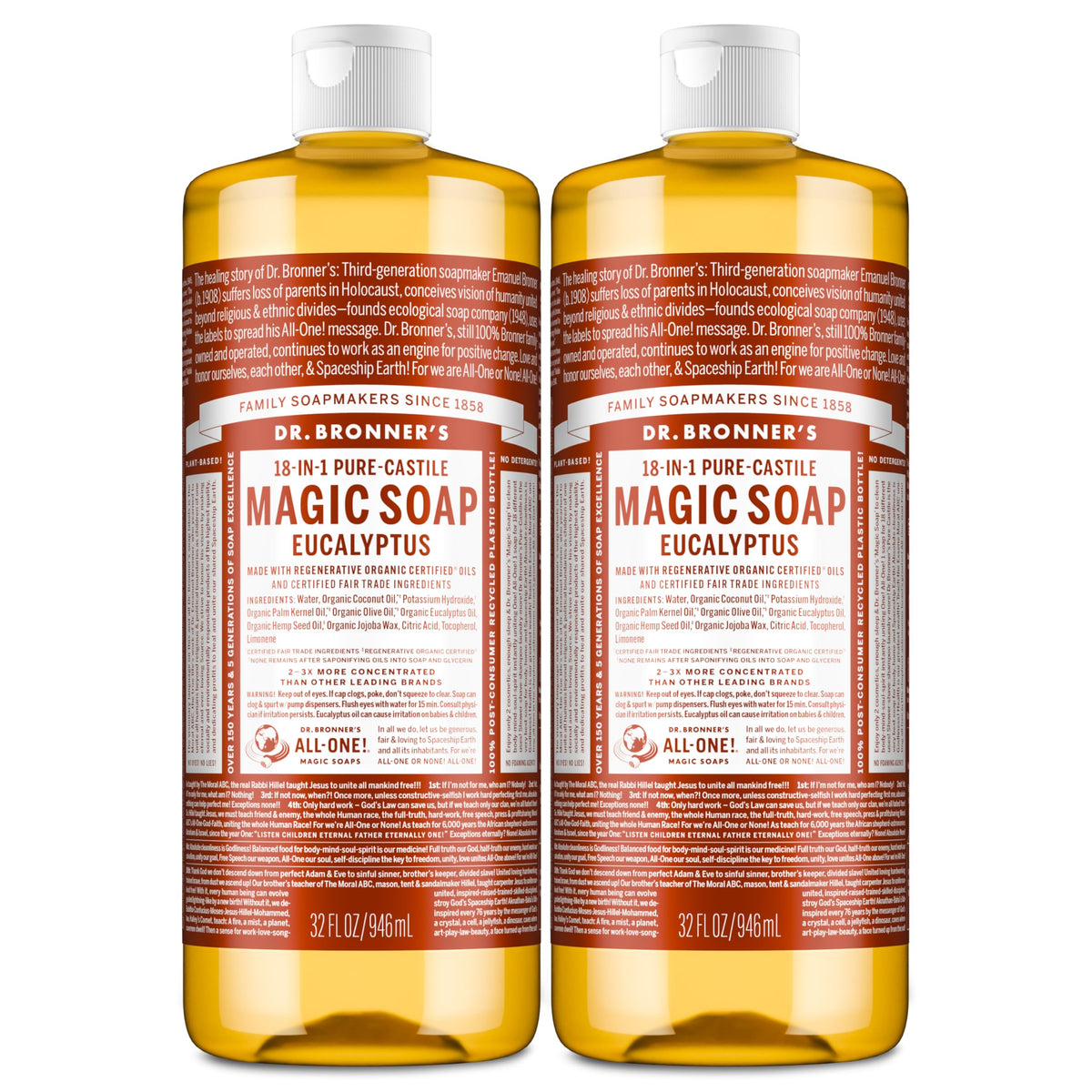 Dr. Bronner's Eucalyptus Pure-Castile Liquid Soap front view 32 oz