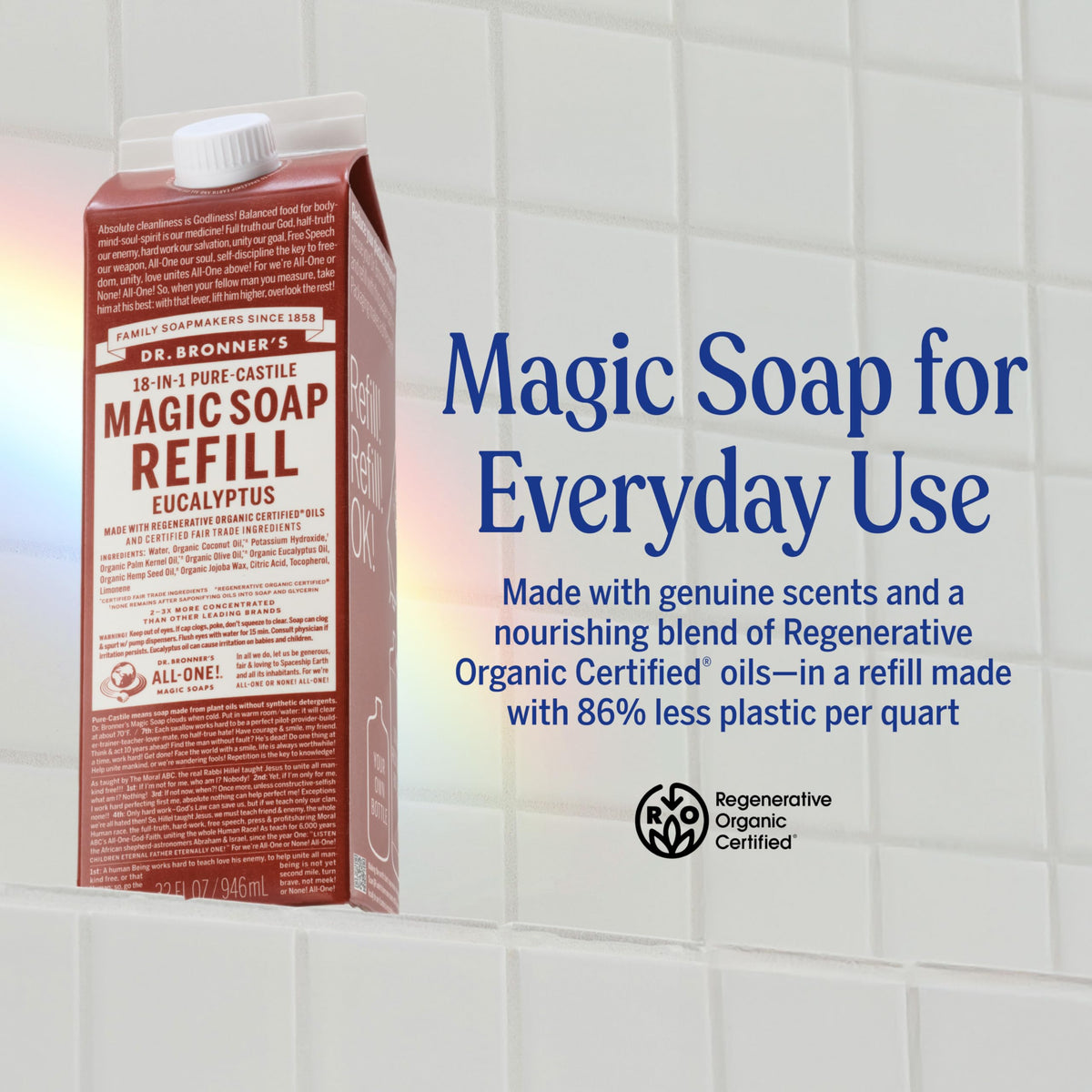 Dr. Bronner's Eucalyptus Pure-Castile Liquid Soap refill 32oz back view