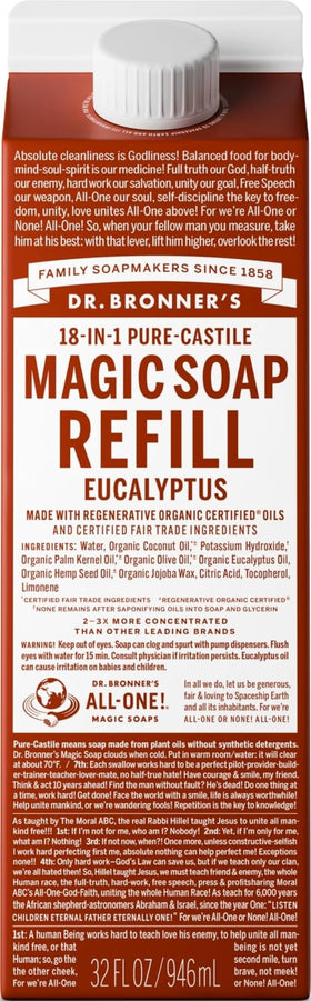 Dr. Bronner's Eucalyptus Pure-Castile Liquid Soap Refill 32oz front view