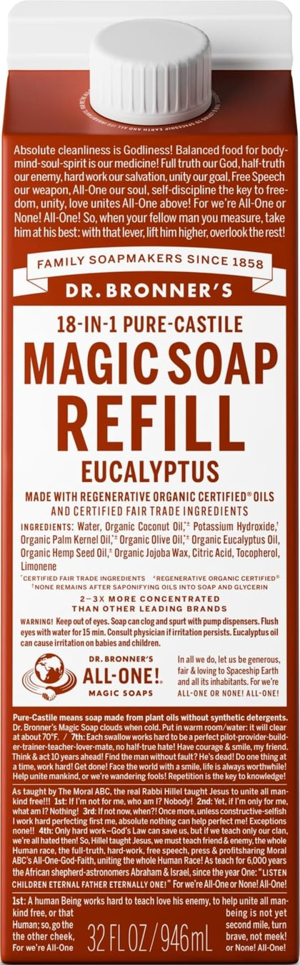 Dr. Bronner's Eucalyptus Pure-Castile Liquid Soap Refill 32oz front view
