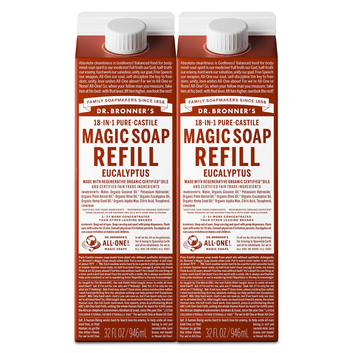 Dr. Bronner's Eucalyptus Pure-Castile Liquid Soap refill 32oz front view