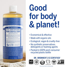 Dr. Bronner's Hemp Peppermint Pure Castile Soap 25 Oz in a bathroom setting