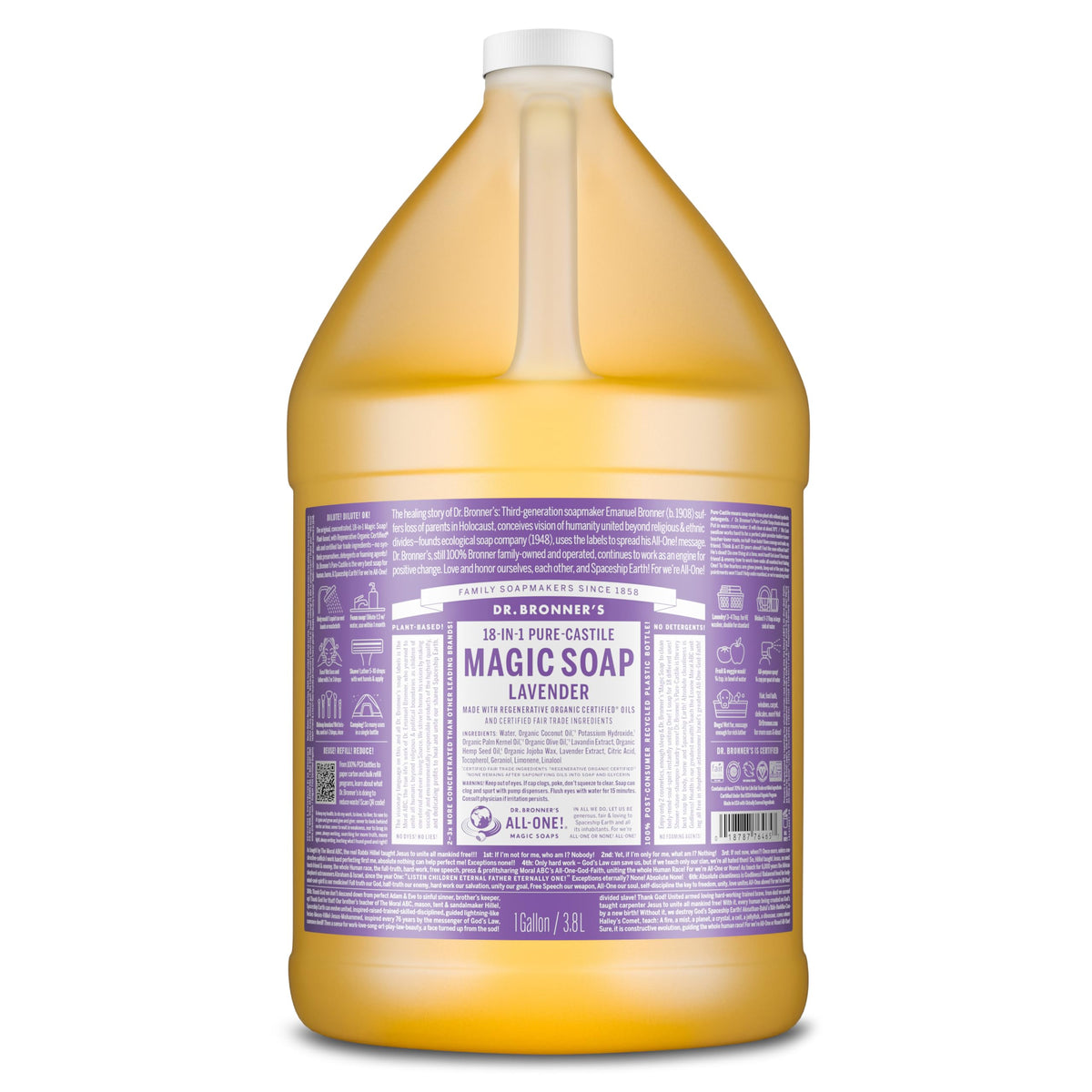 Dr. Bronner's Lavender Pure-Castile Liquid Soap 1 Gallon front view
