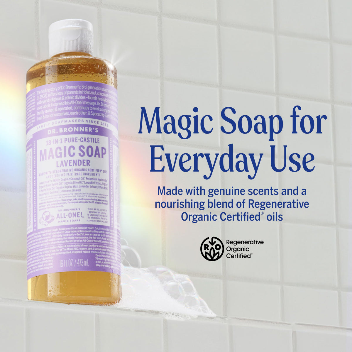 Dr. Bronner's Lavender Pure-Castile Liquid Soap 16 oz back view