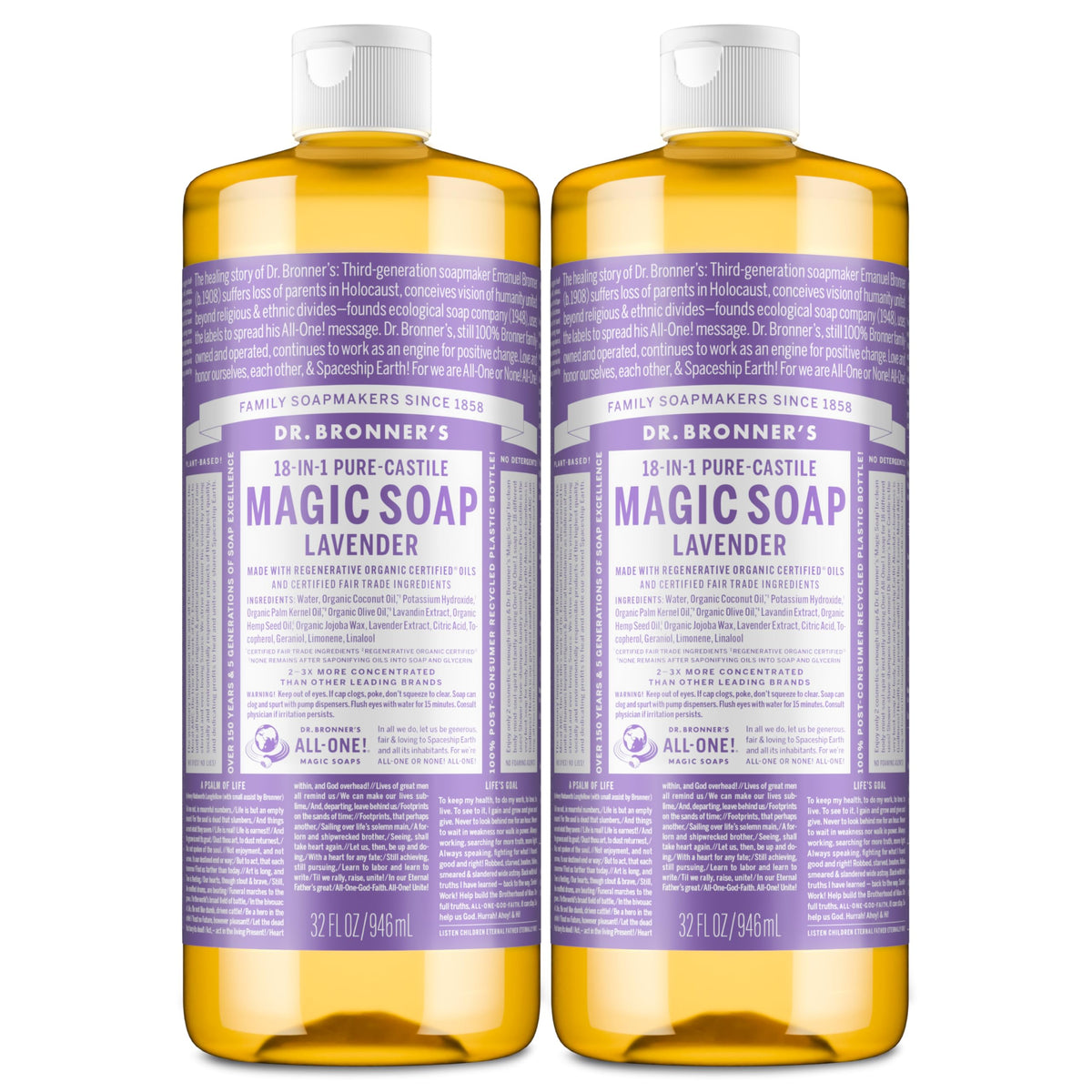 Dr. Bronner's Lavender Pure-Castile Liquid Soap 32 oz front view