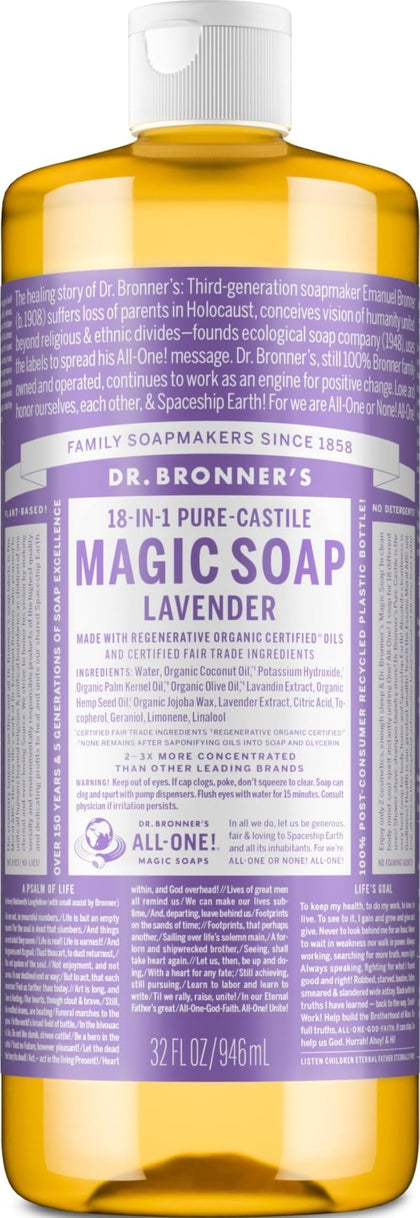 Dr. Bronner's Lavender Pure-Castile Liquid Soap 32 oz front view
