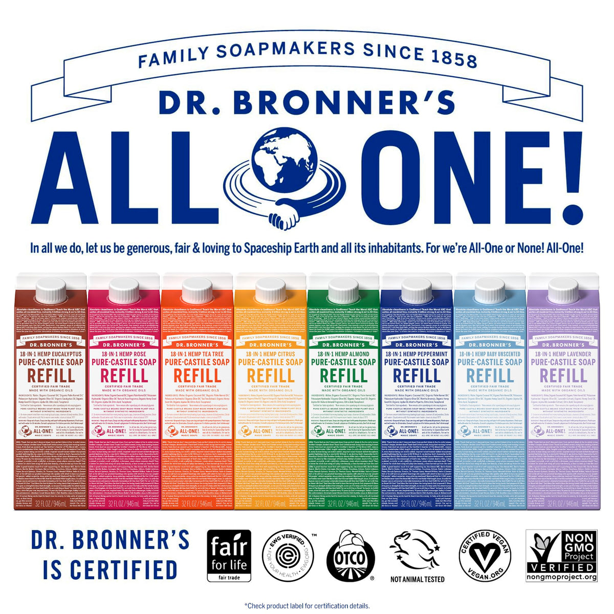 Dr. Bronner's Lavender Pure-Castile Liquid Soap Refill close-up of label