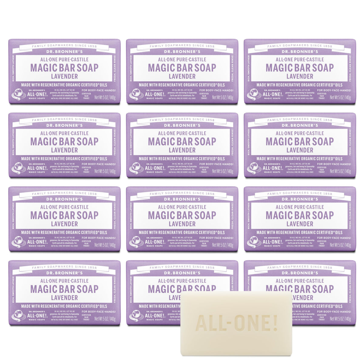 Dr. Bronner's Lavender Pure-Castile Magic Bar Soap front view