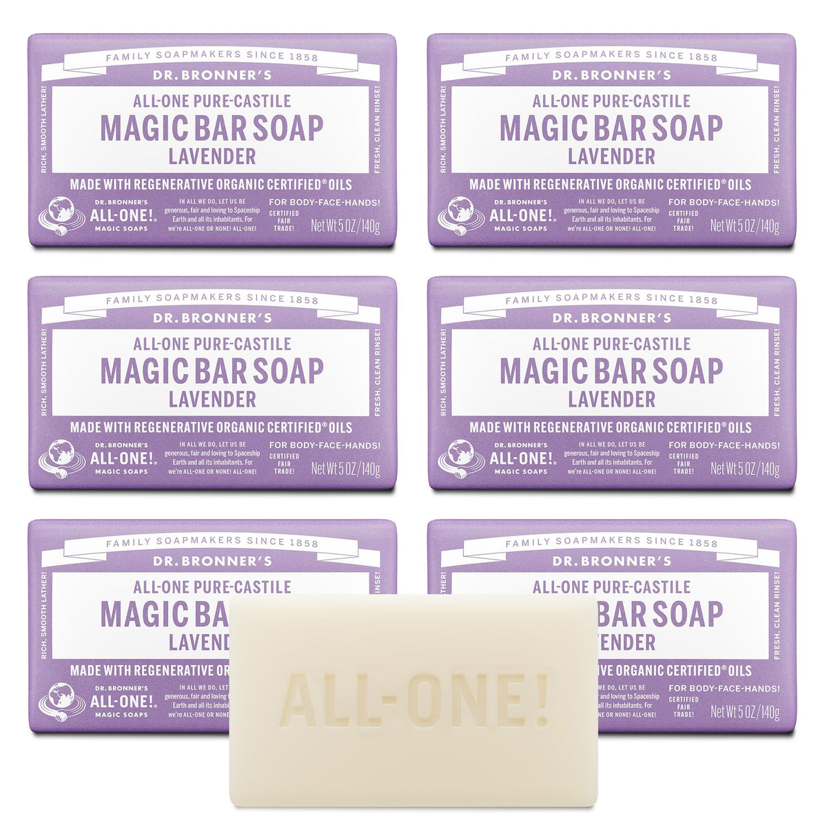 Dr. Bronner's Lavender Pure-Castile Soap Bar front view