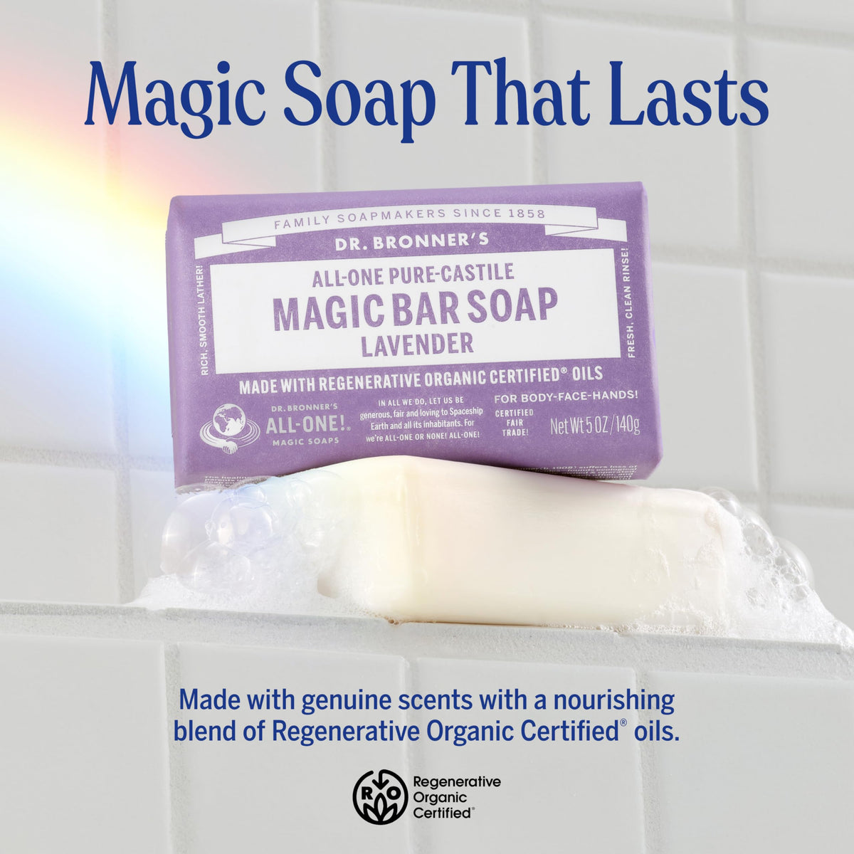 Dr. Bronner's Lavender soap packaging with ingredients list
