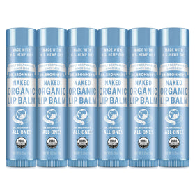 Dr. Bronner's Organic Lip Balm 6-Pack front view with packaging