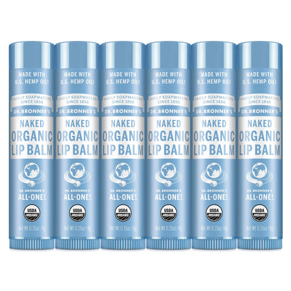 Dr. Bronner's Organic Lip Balm 6-Pack front view with packaging