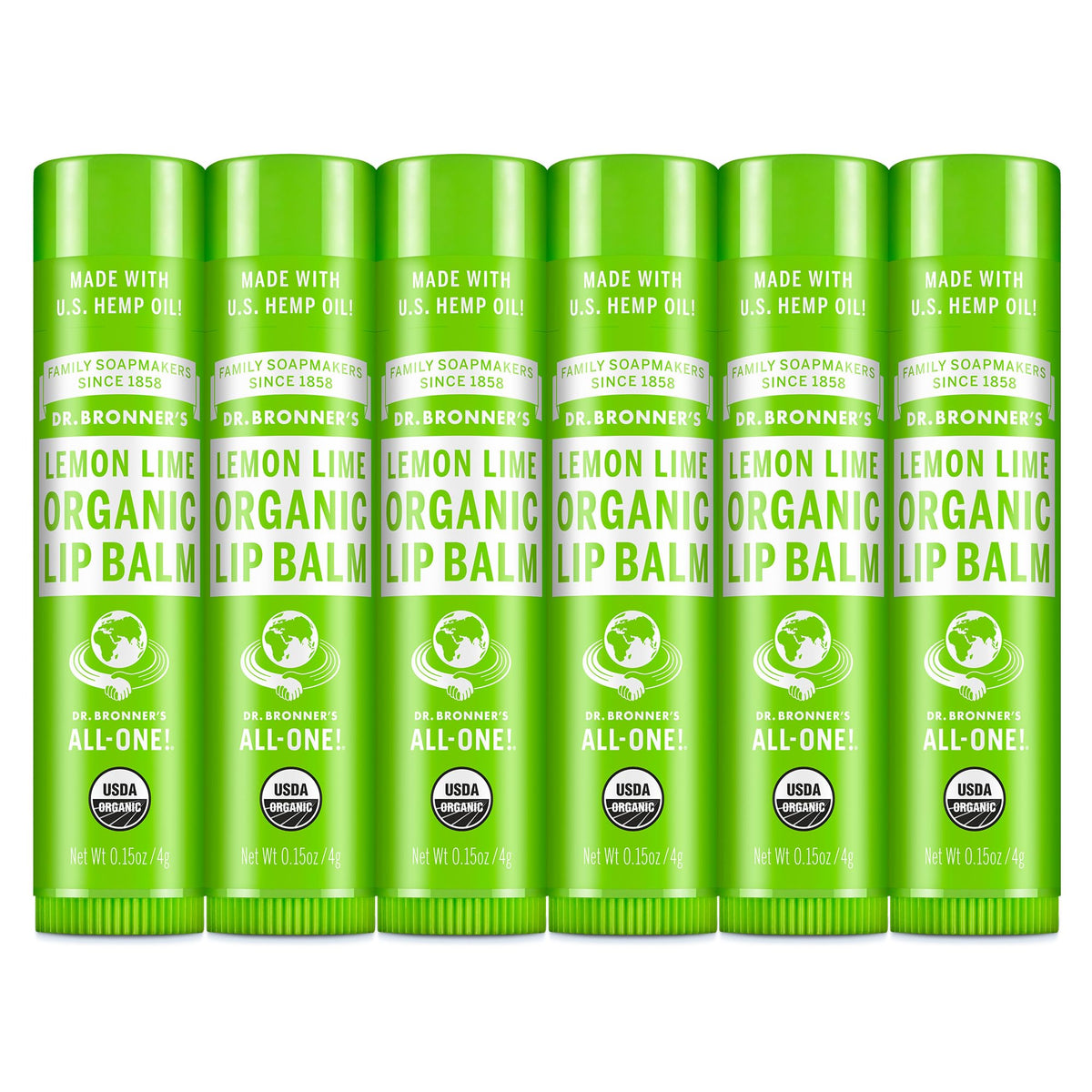 Dr. Bronner's Organic Lip Balm 6-Pack Lemon Lime front view