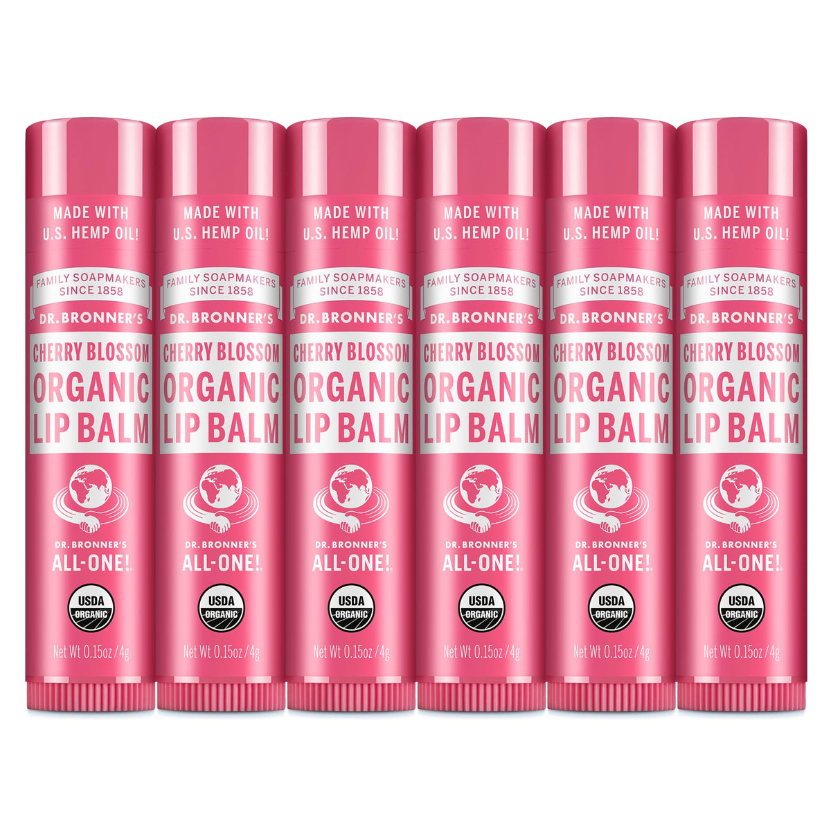 Dr. Bronner's Organic Lip Balm Cherry Blossom 6-Pack front view