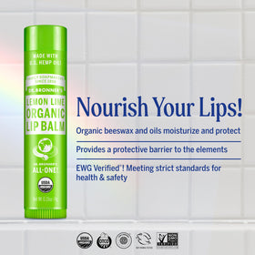 Dr. Bronner's Organic Lip Balm packaging with lemon lime scent