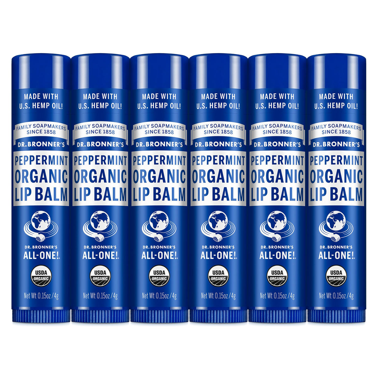 Dr. Bronner's Organic Lip Balm Peppermint 6-Pack front view