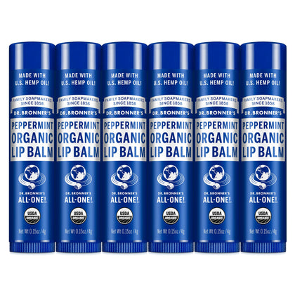 Dr. Bronner's Organic Lip Balm Peppermint 6-Pack front view