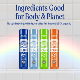 Dr. Bronner's Organic Lip Balm Peppermint set on a soft fabric