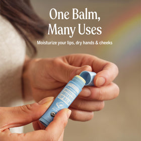 Dr. Bronner's Organic Lip Balm showing multiple uses on cuticles
