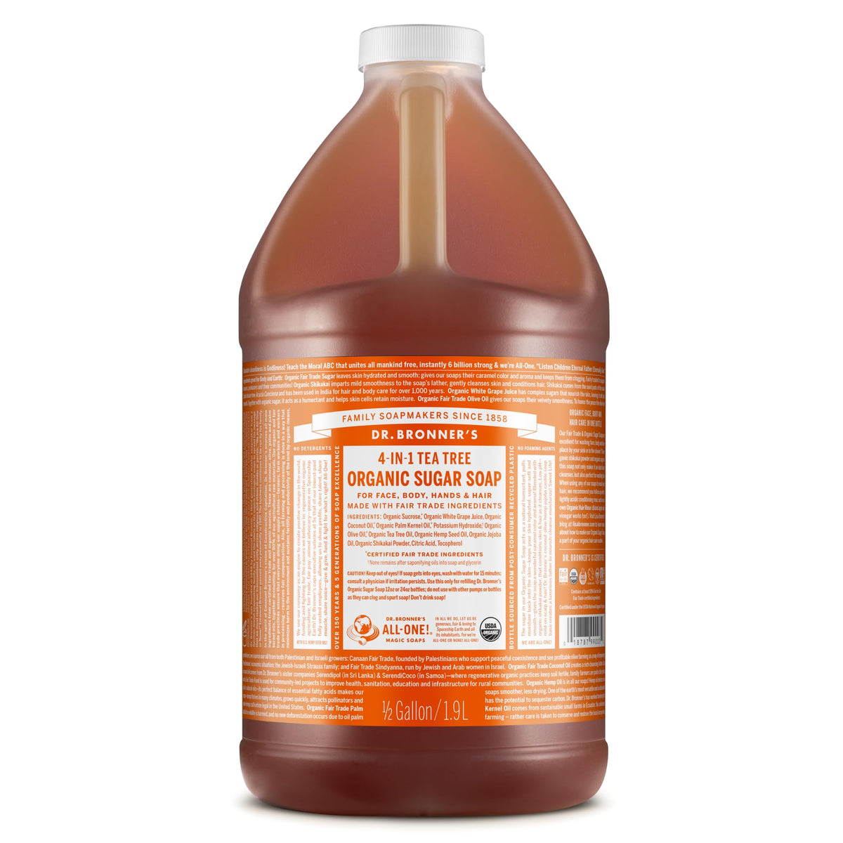 Dr. Bronner's Organic Sugar Soap 64oz Tea Tree front view