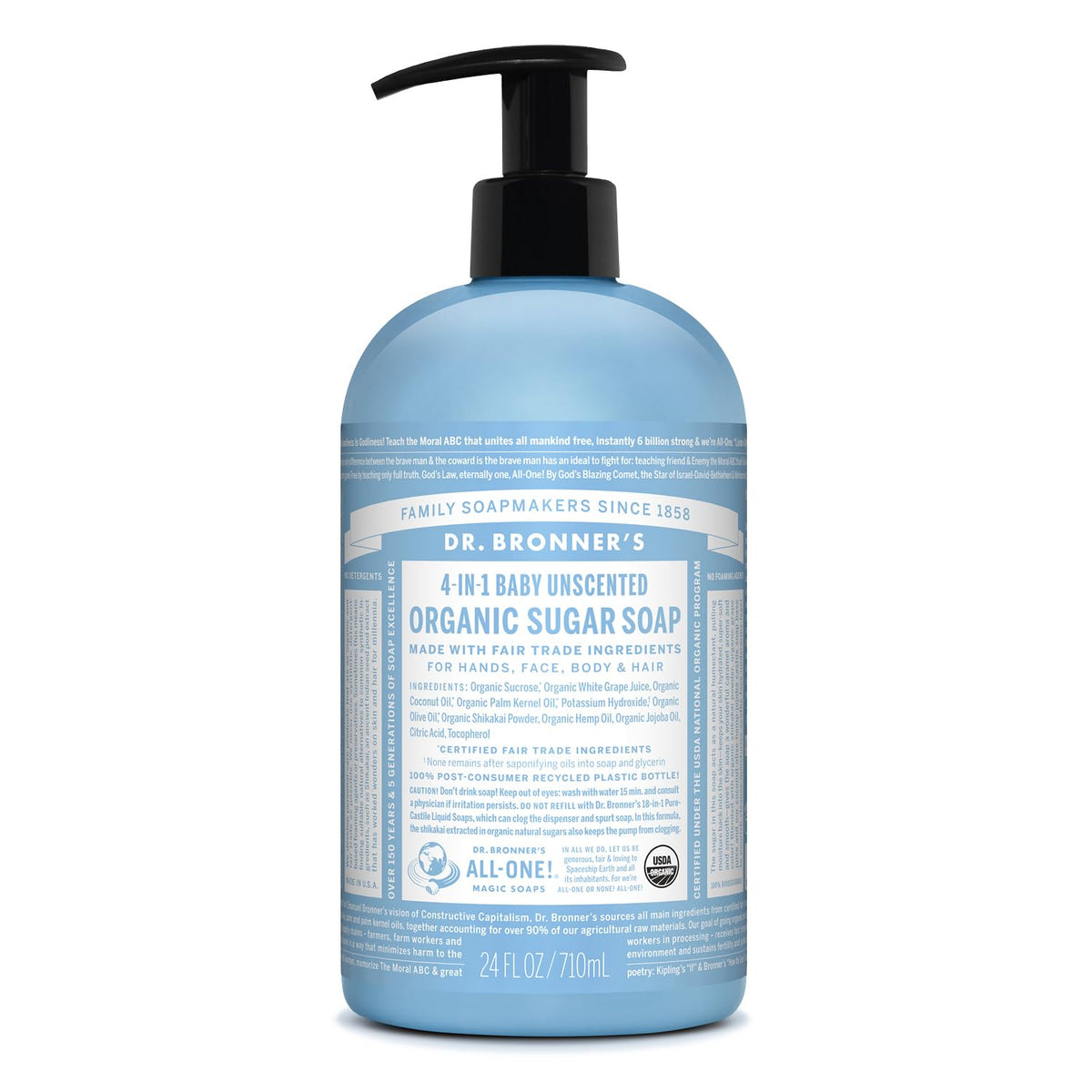 Dr. Bronner's Organic Sugar Soap Baby Unscented 24 oz front view