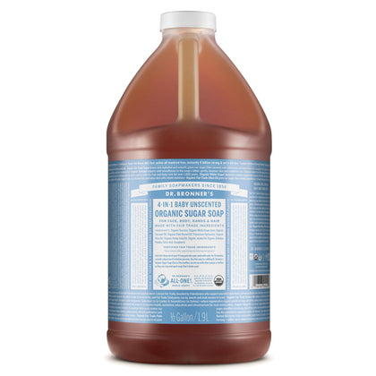 Dr. Bronner's Organic Sugar Soap Baby Unscented 64 oz front view