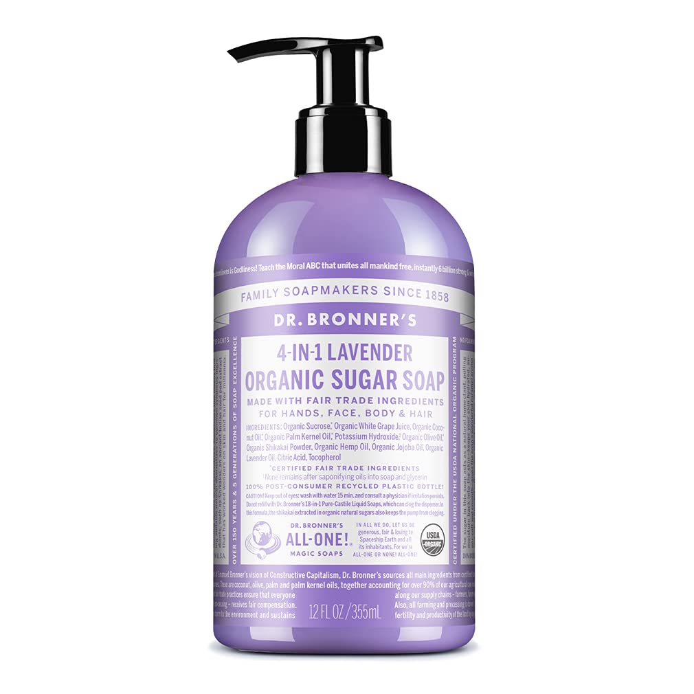 Dr. Bronner's Organic Sugar Soap Lavender 12 oz front view