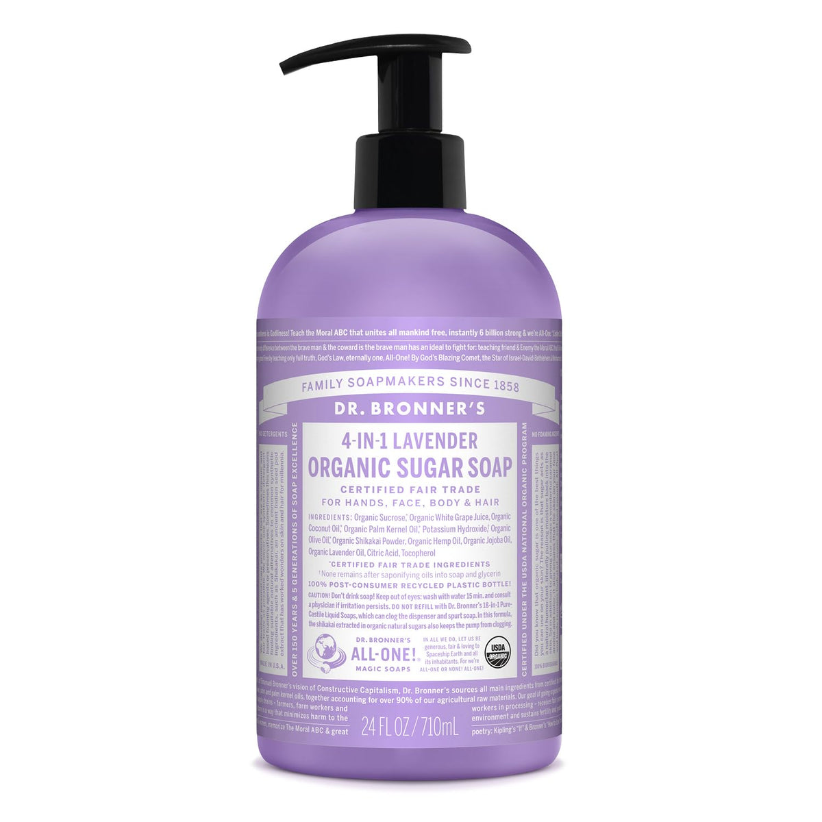 Dr. Bronner's Organic Sugar Soap Lavender 24 oz front view
