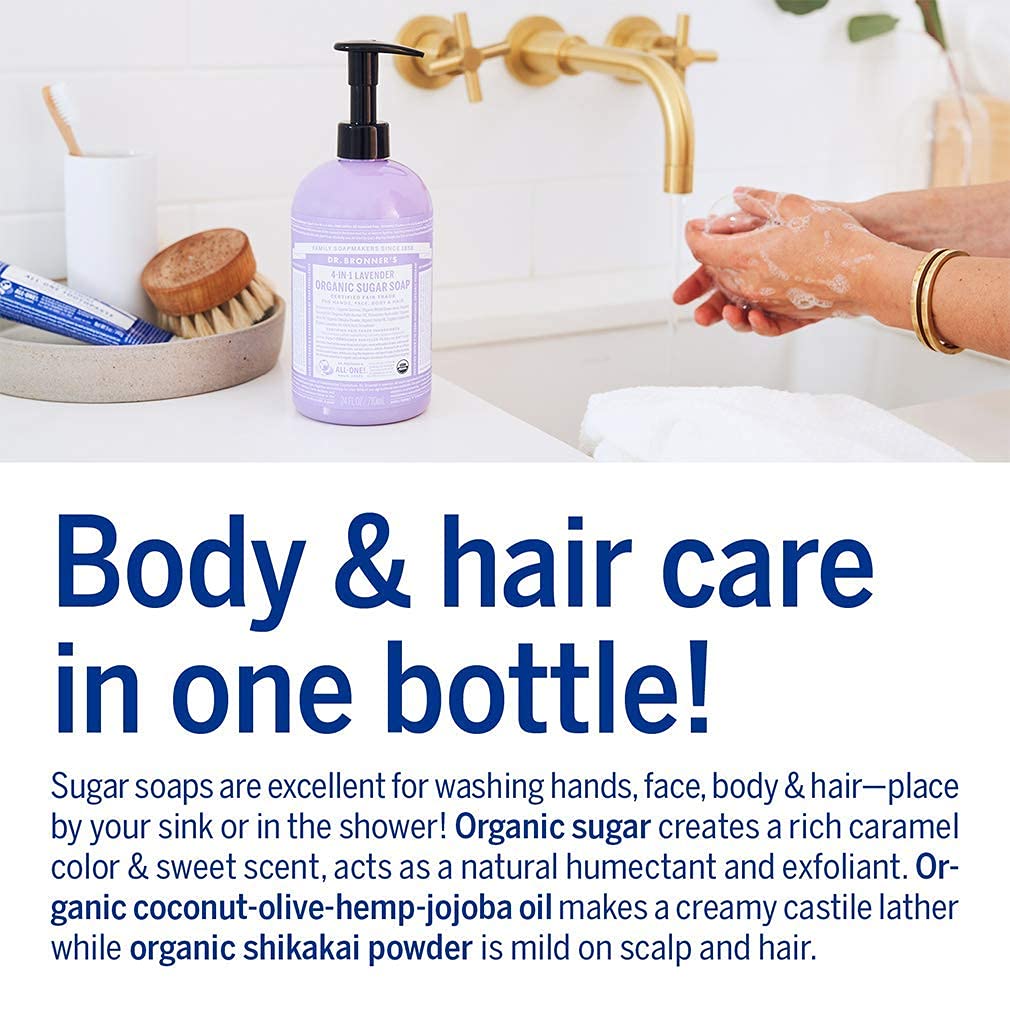 Dr. Bronner's Organic Sugar Soap Lavender in a bathroom setting