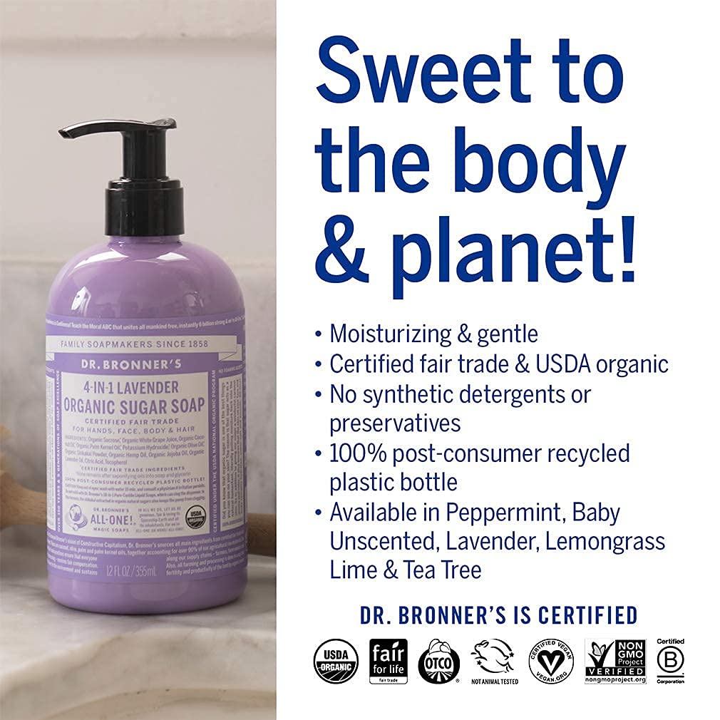 Dr. Bronner's Organic Sugar Soap Lavender with essential oils