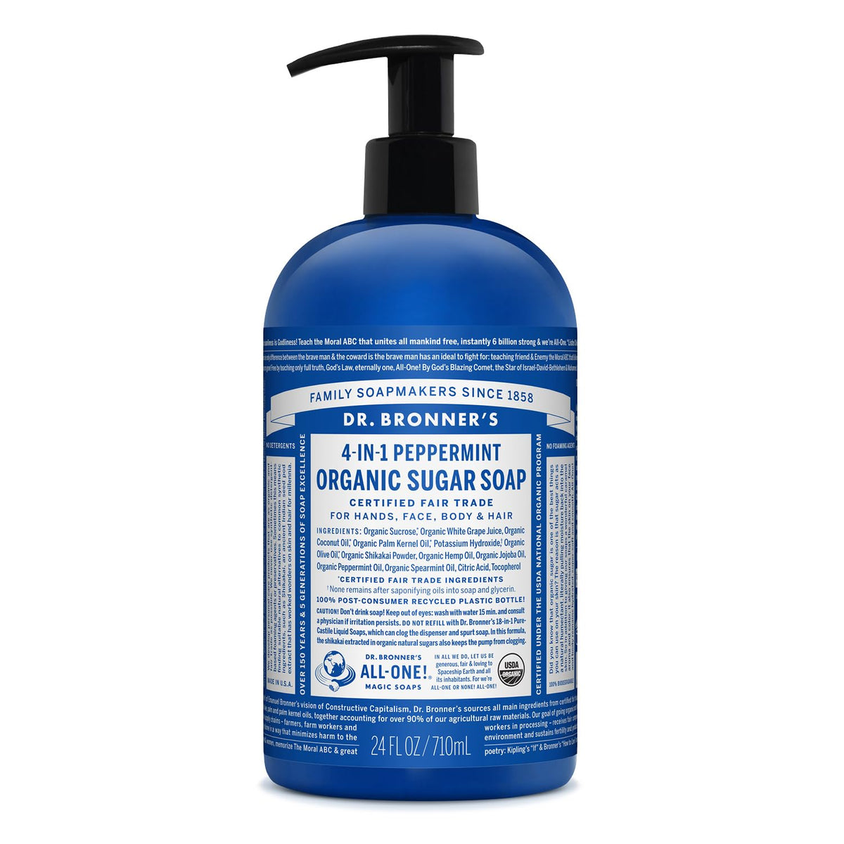 Dr. Bronner's Organic Sugar Soap Peppermint 24oz front view