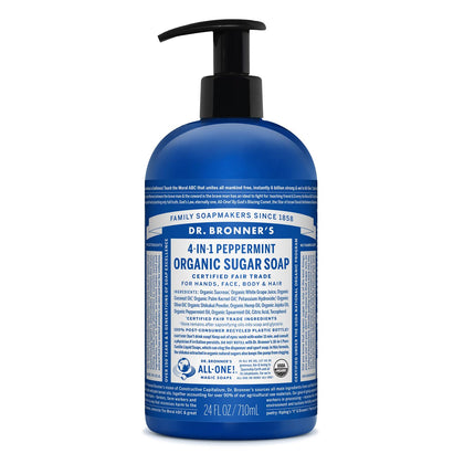 Dr. Bronner's Organic Sugar Soap Peppermint 24oz front view