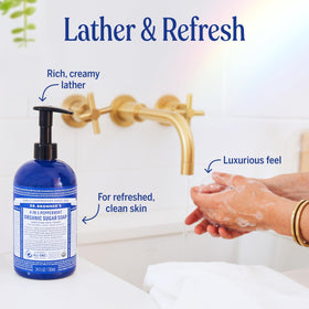 Dr. Bronner's Organic Sugar Soap Peppermint 24oz in a bathroom setting
