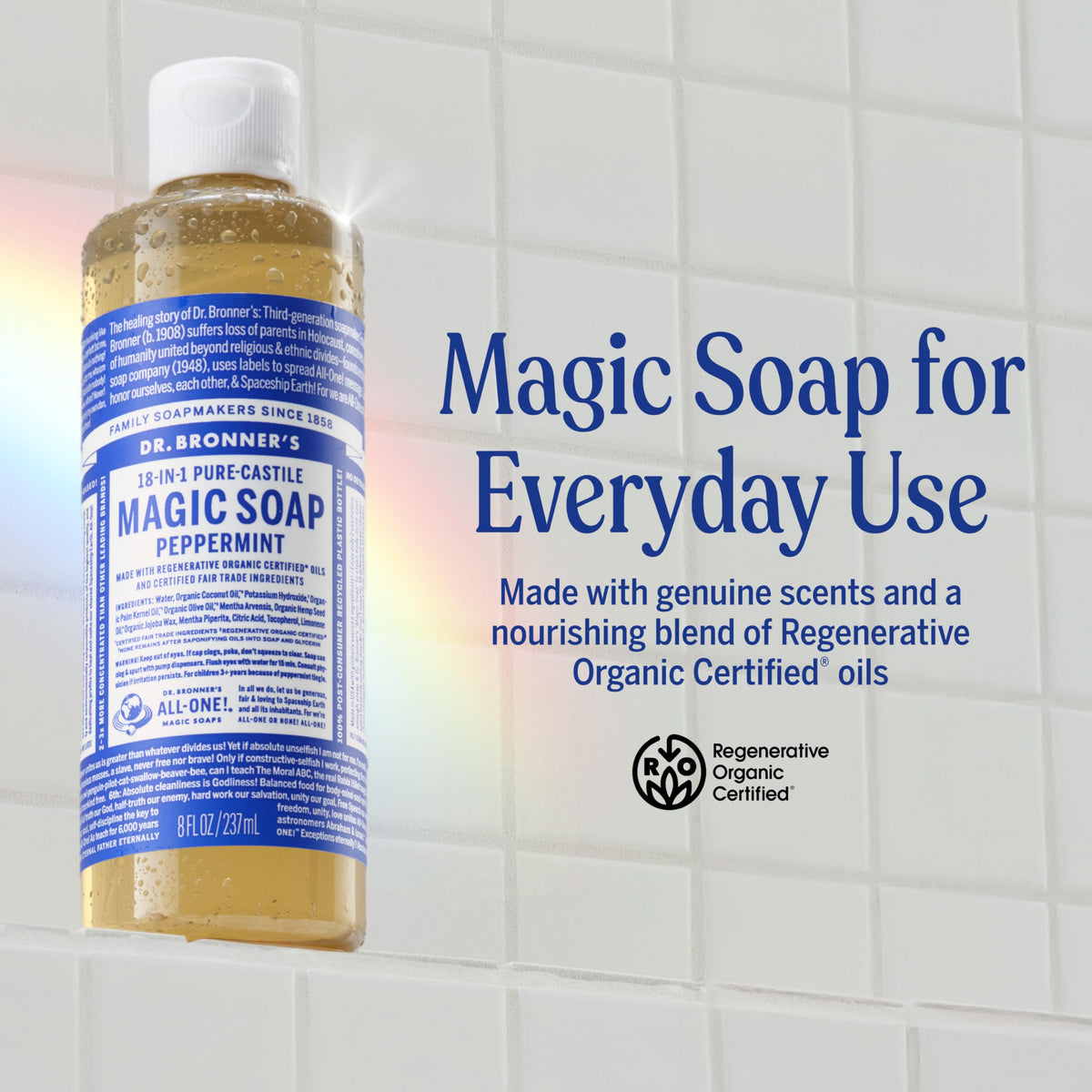 Dr. Bronner's Peppermint Pure-Castile Liquid Soap 16 oz back view