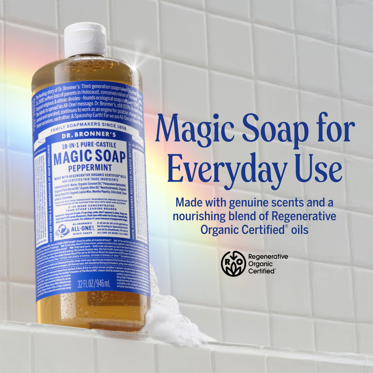 Dr. Bronner's Peppermint Pure-Castile Liquid Soap 32 oz back view