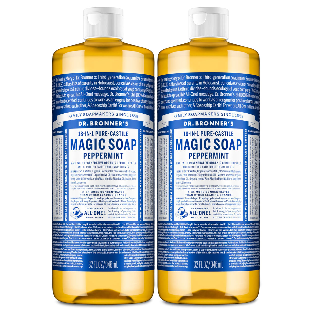 Dr. Bronner's Peppermint Pure-Castile Liquid Soap 32 oz front view