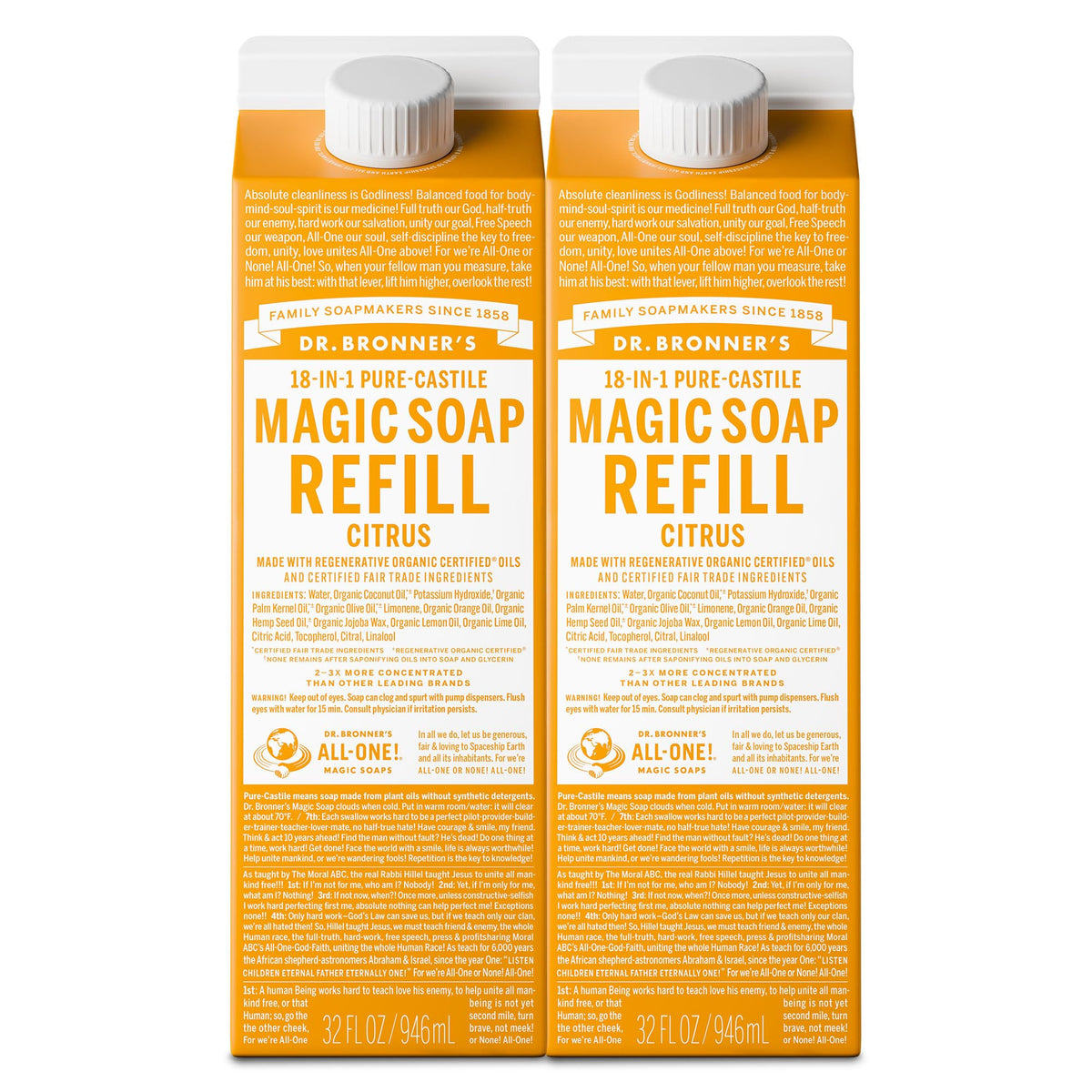 Dr. Bronner's Pure-Castile Liquid Refill Citrus 32 oz front view