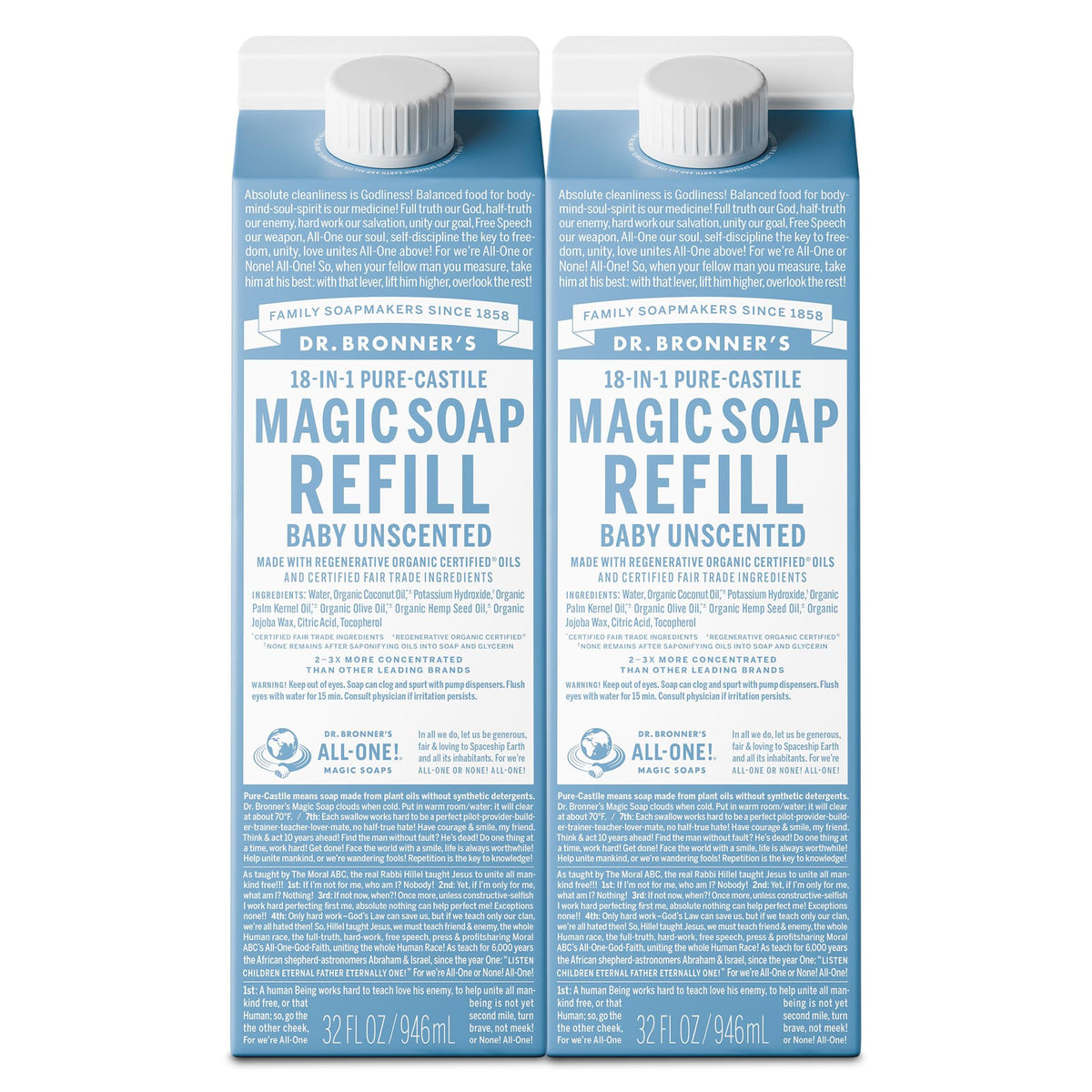 Dr. Bronner's Pure-Castile Liquid Soap 2-Pack Unscented 32 oz front view